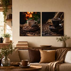Set 2 obrazov Kávové potešenie — Pražený pôžitok, Kávová fantázia - 2× 50×50 cm