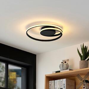 Lindby LED stropné svietidlo Youna, čierne, hliník, 39 cm, stmievateľné