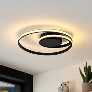 Lindby LED stropné svietidlo Youna, čierne, hliník, 39 cm, stmievateľné