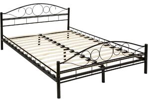 Tectake 404515 kovová posteľ dvojlôžková romance vrátane lamelových roštov - 200 x 140 cm, čierna/čierna