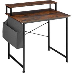 Tectake 404662 písací stôl s policou a látkovým úložným boxom - industriálne drevo tmavé, rustikálne, 80 cm