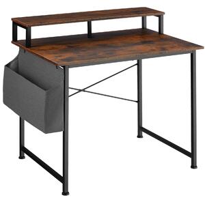 Tectake 404664 písací stôl s policou a látkovým úložným boxom - industriálne drevo tmavé, rustikálne, 120 cm