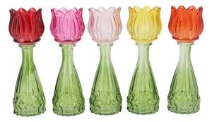5ks farebný mix sklenený svietnik/ váza tulipán Love Tulip - Ø 7*18 cm - daan kromhout