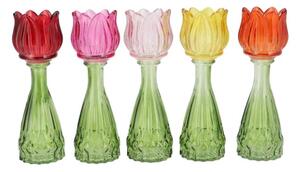 5ks farebný mix sklenený svietnik / váza tulipán Love Tulip - Ø 7*22 cm - daan kromhout
