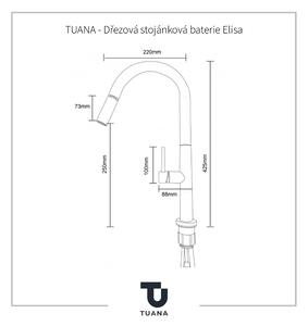 TUANA - Drezová stojanková batéria Elisa - výsuvná spŕška - chróm
