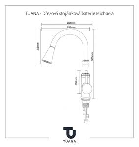TUANA - Drezová stojanková batéria Michaela - výsuvná spŕška - čierna matná