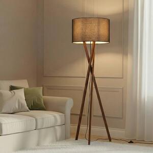 Stojacia lampa Lucande Auriane, trojnožka, čierna, látka, 160 cm, Tmavé drevo, Obývacia izba / jedáleň, Textil / látka / hodváb, Škandinávsky, Stojaca lampa