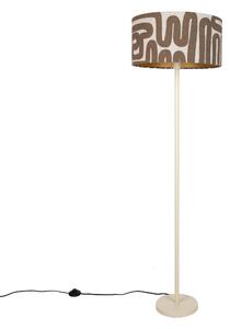 Japandi stojaca lampa béžová s hnedým a béžovým pruhovaným tienidlom 50cm - Simplo