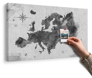 Obraz na korku retro mapa Európy v čiernobielom prevedení