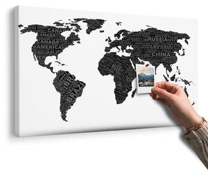 Obraz na korku čiernobiela mapa sveta