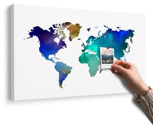Obraz na korku farebná mapa sveta v akvarelovom prevedení