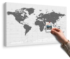 Obraz na korku politická mapa sveta v čiernobielom prevedení
