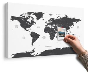 Obraz na korku mapa sveta s jednotlivými štátmi v sivej farbe