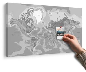 Obraz na korku klasická mapa sveta v čiernobielom prevedení