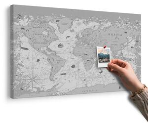 Obraz na korku mapa v čiernobielom prevedení