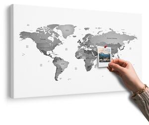 Obraz na korku mapa sveta vo farbách čiernobielej
