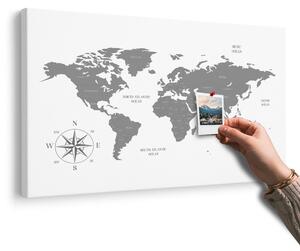 Obraz na korku decentná mapa v šedom prevedení