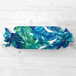 Biante Vankúš valec bonbon Sandra SA-606 Modro-zelené tropické listy na bielom 15x40 cm