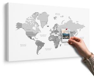 Obraz na korku čiernobiela mapa sveta vo vintage vzhľade