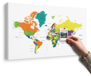 Obraz na korku farebná mapa sveta na bielom pozadí