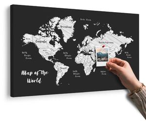Obraz na korku čiernobiela jedinečná mapa sveta