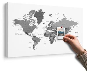 Obraz na korku mapa sveta v čiernobielej farbe