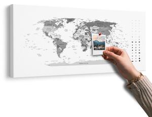 Obraz na korku detailná mapa sveta v čiernobielom prevedení