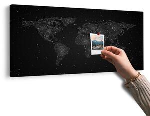 Obraz na korku mapa sveta s nočnou oblohou v čiernobielom prevedení