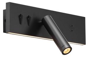 Nástenné svietidlo čierne nastaviteľné s USB-C vrátane LED - Modric
