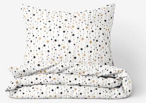 Goldea vianočné bavlnené posteľné obliečky - zlaté a čierne hviezdičky na bielom 140 x 200 a 70 x 90 cm