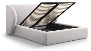 MUZZA Čalúnená posteľ milany s úložným priestorom 140 x 200 cm zamat svetlosivá