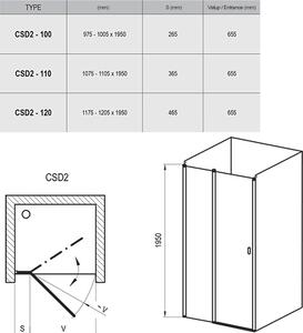 Ravak - Sprchové dvere dvojdielne Chrome CSD2-100 - bright alu/transparentný