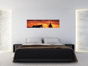 Obraz - kone pri západe slnka (Obraz 160x40cm)