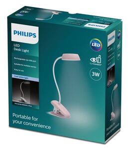 Philips 8719514396876 Donutclip dotyková štipcová lampička s lupou LED 3W/175lm 4000K USB ružová stmievateľná