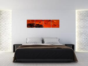 Obraz zapadajúceho slnka s vtákmi (Obraz 160x40cm)