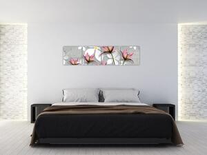 Abstraktný obraz kvetov na sivom pozadí (Obraz 160x40cm)