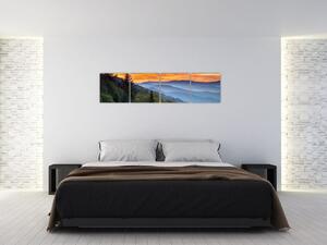Obraz horskej krajiny pri západe slnka (Obraz 160x40cm)