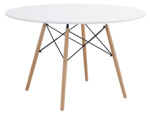 KONDELA Jedálenský stôl, biela matná/buk, priemer 120 cm, DEMIN NEW