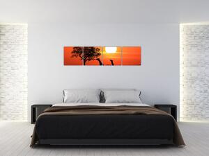 Obraz žirafy pri západe slnka (Obraz 160x40cm)