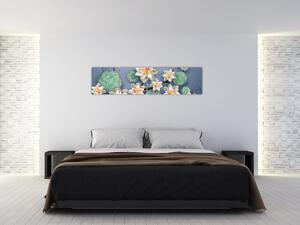 Kvety na modrom pozadí - obraz (Obraz 160x40cm)