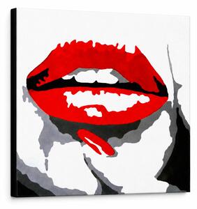 Ručne maľovaný POP Art obraz RED LIPS - 50x50 cm
