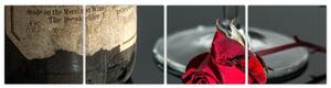 Červená ruža na stole - obrazy do bytu (Obraz 160x40cm)