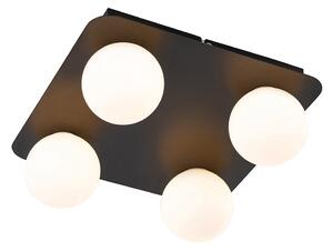 Moderné kúpeľňové stropné svietidlo čierne hranaté 4-svetlo - Cederic
