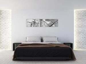 Čiernobiely obraz plachetnica (Obraz 160x40cm)