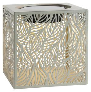 Solárna lampa Dehner Olea, rozmer 20 x 20 x 20 cm – LED lampa v tvare kocky, teplá biela farba, solárne napájanie, senzor súmraku, kov a plast, zelená farba