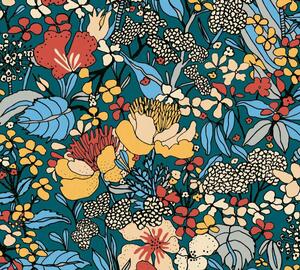 A.S. Création | Vliesová tapeta na stenu AP Floral Impression 37756-4 | 0,53 x 10,05 m | zelená, viacfarebná, modrá, čierna