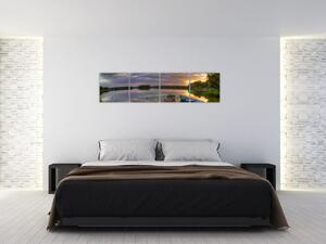 Obrázok jazera sa západom slnka (Obraz 160x40cm)
