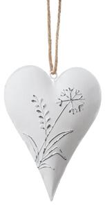 Srdce na zavesenie motív kvet biely plech 13,5*10*2cm