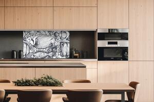 DIMEX | Dibond doska za kuchynskú linku | DBW-10060-183 Čiernobiele ryby | 100 x 60 cm