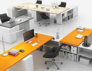 Kancelársky písací stôl s úložným priestorom BLOCK B01, biela/dub prírodný